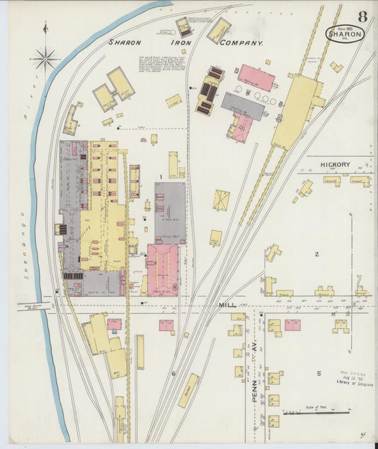 Sanborn Fire Insurance Map from Sharon, Mercer County, Pennsylvania (1893), Sheet #0008 - Historic Sanborn Fire Insurance Map Print, vintage old map wall art, antique decor, genealogy gift, Pennsylvania Pennsylvania map