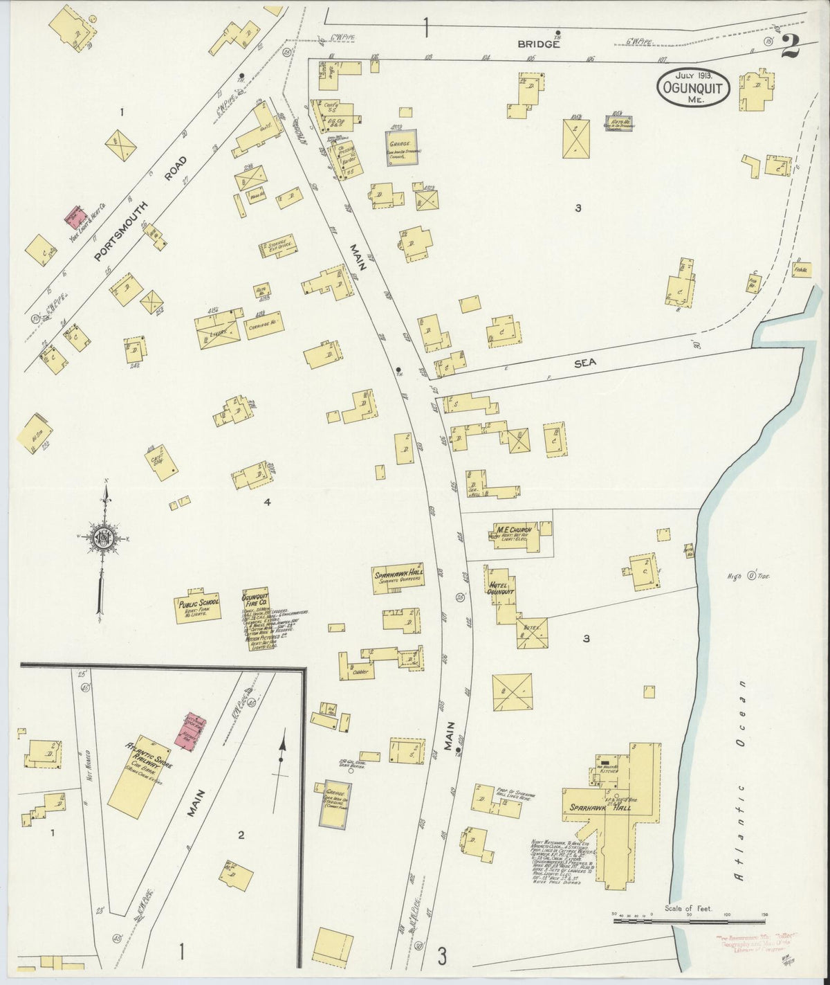 Sanborn Fire Insurance Map from Ogunquit, York County, Maine (1913), Sheet #0002 - Complete Map Set gallery image, historic Sanborn map, vintage wall art, Maine Maine