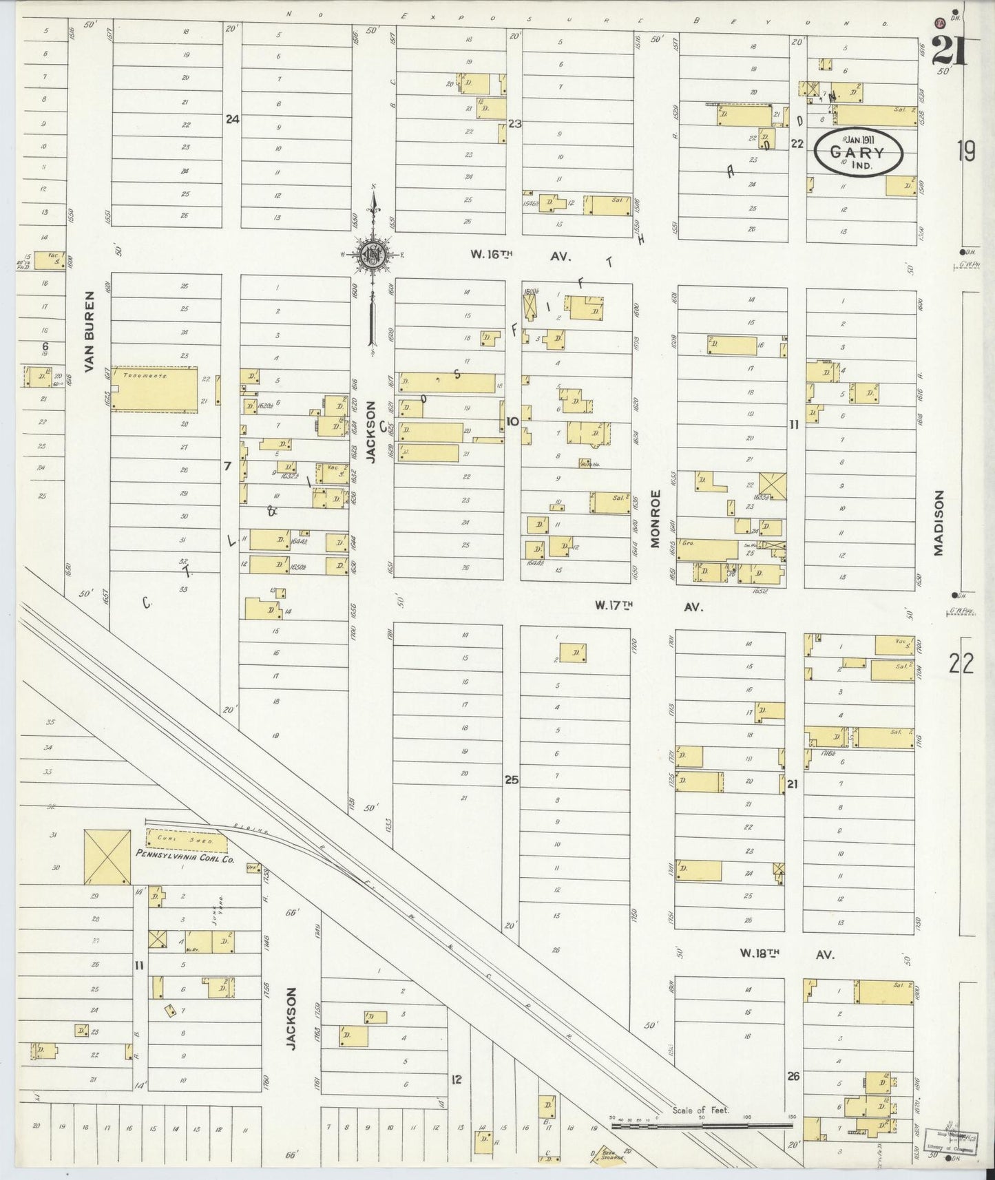 Sanborn Fire Insurance Map from Gary, Lake County, Indiana (1911), Sheet #0021 - Complete Map Set gallery image, historic Sanborn map, vintage wall art, Indiana Indiana