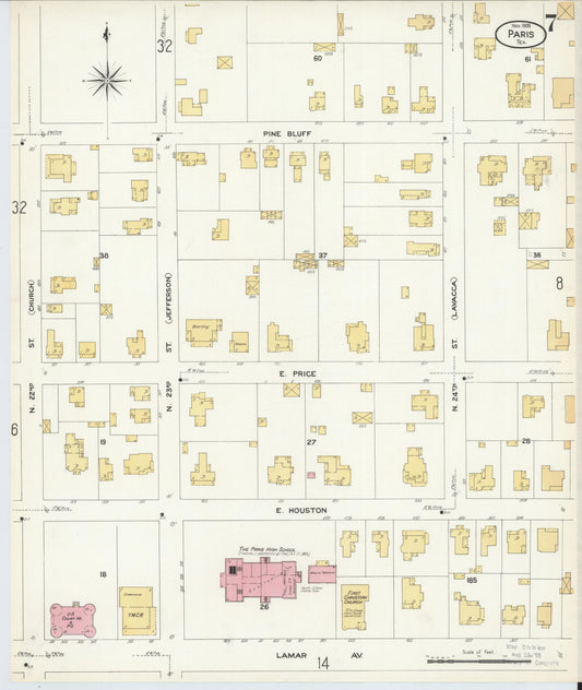 Sanborn Fire Insurance Map from Paris, Lamar County, Texas (1908), Sheet #0007 - Historic Sanborn Fire Insurance Map Print, vintage old map wall art, antique decor, genealogy gift, Texas Texas map