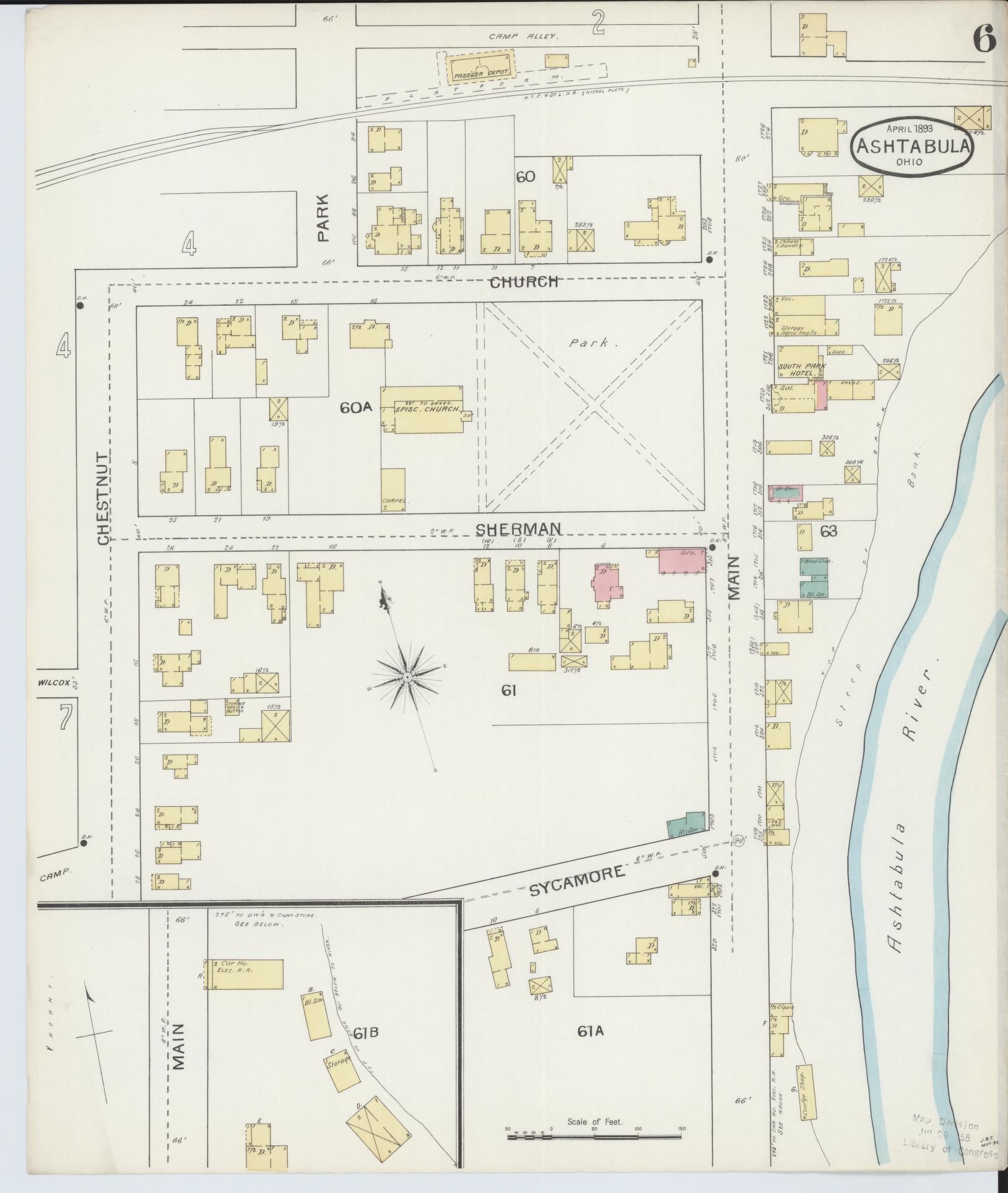 Sanborn Fire Insurance Map from Ashtabula, Ashtabula County, Ohio (1893), Sheet #0006 - Historic Sanborn Fire Insurance Map Print, vintage old map wall art, antique decor, genealogy gift, Ohio Ohio map