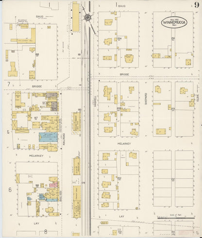 Sanborn Fire Insurance Map from Winnemucca, Humboldt County, Nevada (1912), Sheet #0009 - Complete Map Set gallery image, historic Sanborn map, vintage wall art, Nevada Nevada