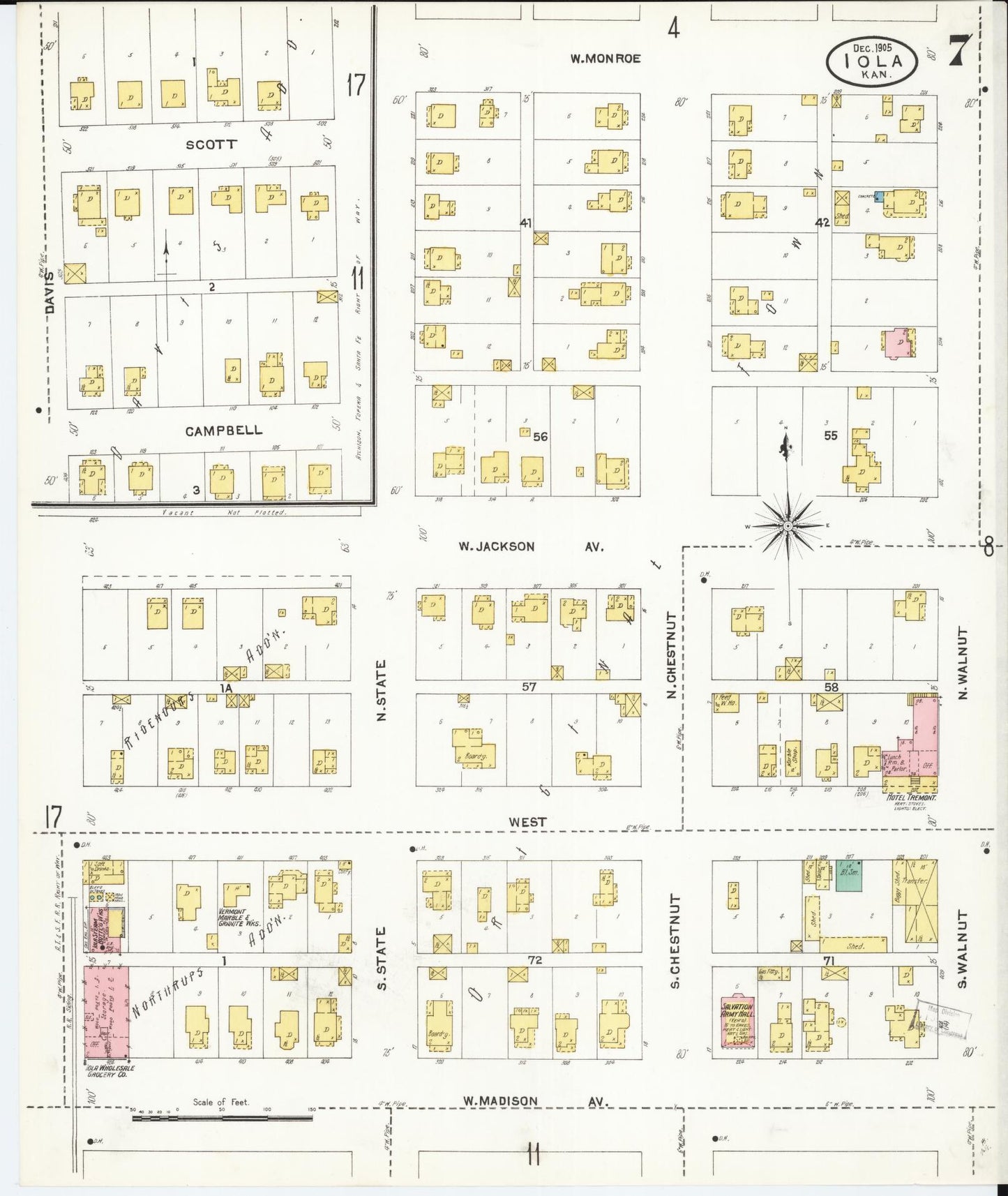 Sanborn Fire Insurance Map from Iola, Allen County, Kansas (1905), Sheet #0007 - Complete Map Set gallery image, historic Sanborn map, vintage wall art, Kansas Kansas