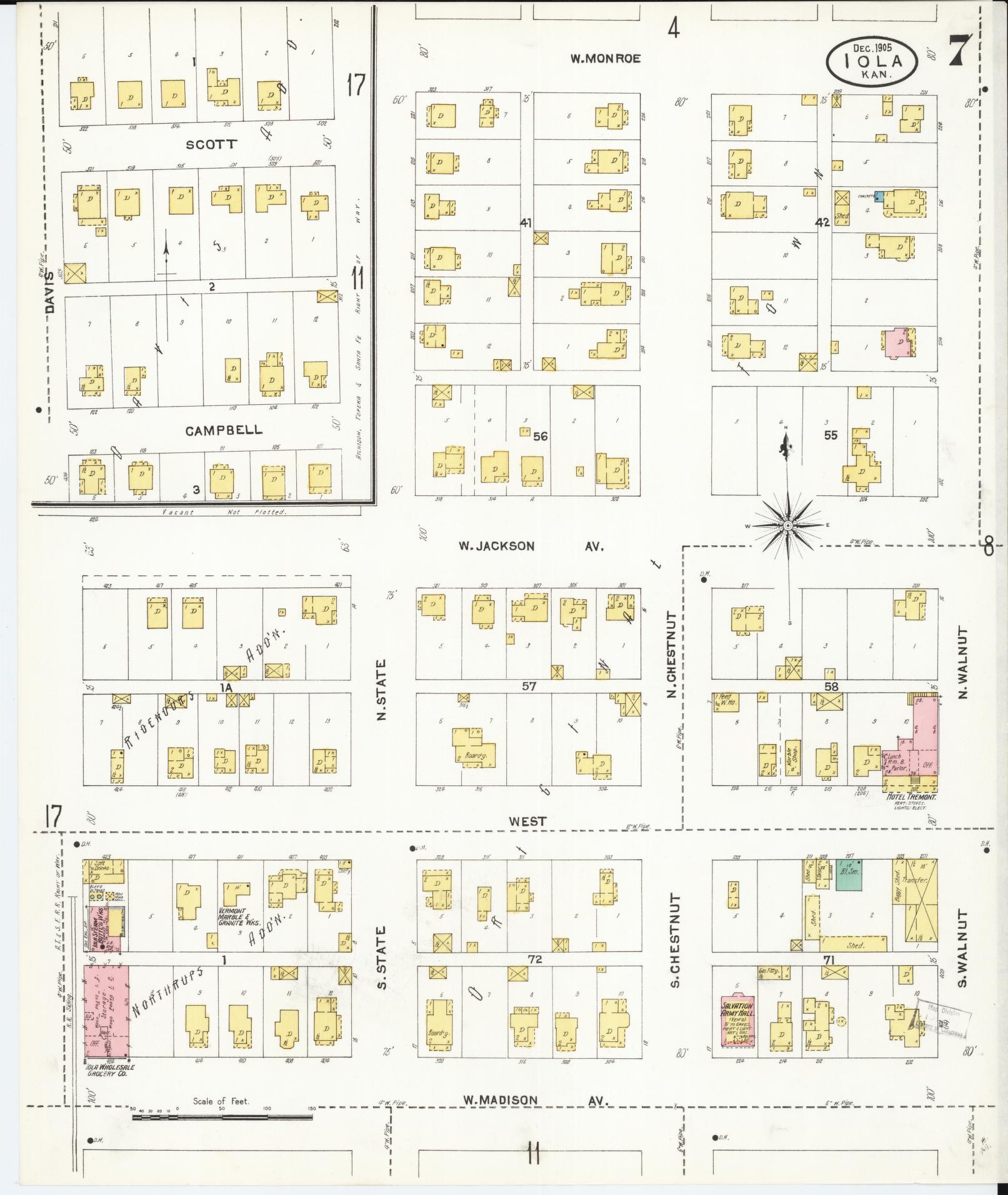 Sanborn Fire Insurance Map from Iola, Allen County, Kansas (1905), Sheet #0007 - Complete Map Set gallery image, historic Sanborn map, vintage wall art, Kansas Kansas