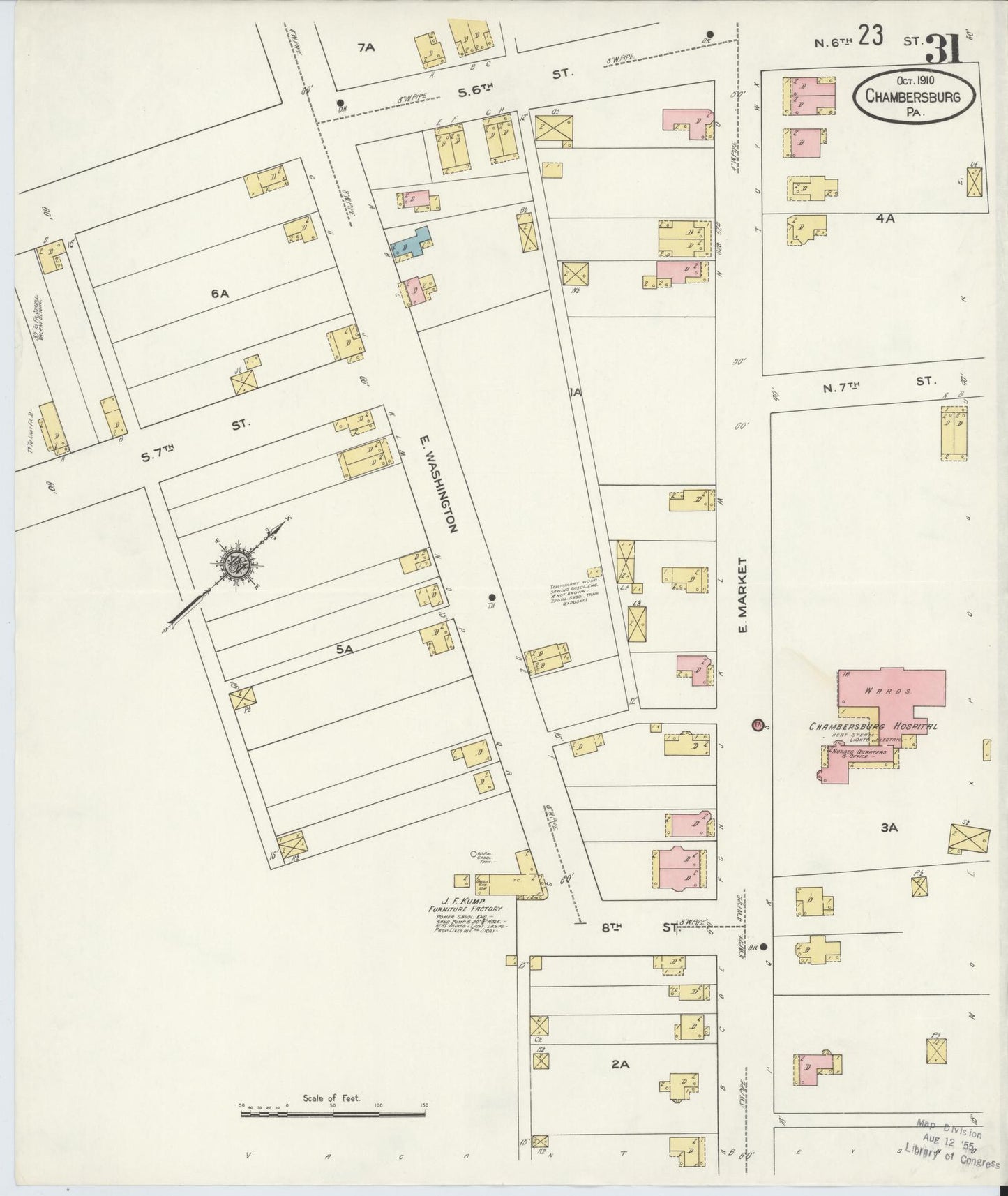 Sanborn Fire Insurance Map from Chambersburg, Franklin County, Pennsylvania (1910), Sheet #0031 - Historic Sanborn Fire Insurance Map Print, vintage old map wall art, antique decor, genealogy gift, Pennsylvania Pennsylvania map