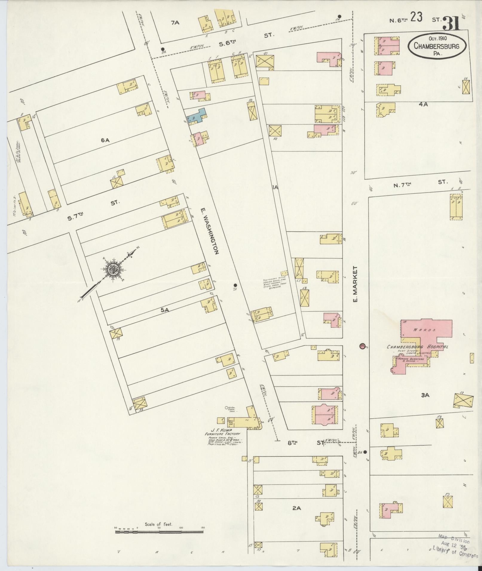 Sanborn Fire Insurance Map from Chambersburg, Franklin County, Pennsylvania (1910), Sheet #0031 - Historic Sanborn Fire Insurance Map Print, vintage old map wall art, antique decor, genealogy gift, Pennsylvania Pennsylvania map