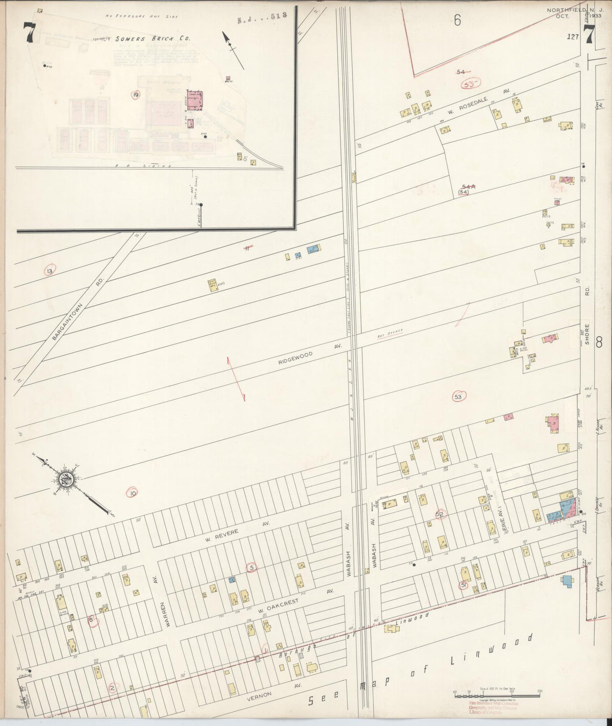 Sanborn Fire Insurance Map from Northfield, Atlantic County, New Jersey (1942), Sheet #0007 - Historic Sanborn Fire Insurance Map Print, vintage old map wall art, antique decor, genealogy gift, New Jersey New Jersey map