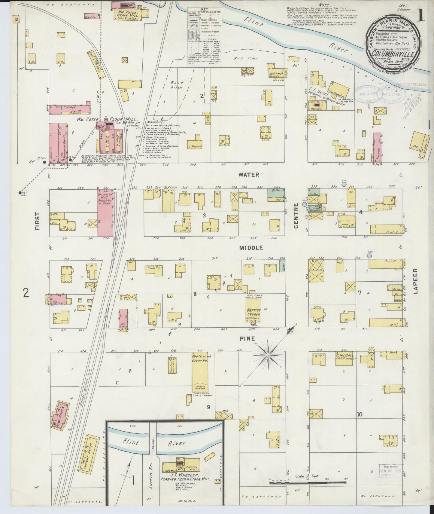 Sanborn Fire Insurance Map from Columbiaville, Lapeer County, Michigan (1898), Sheet #0001 - Historic Sanborn Fire Insurance Map Print, vintage old map wall art, antique decor, genealogy gift, Michigan Michigan map
