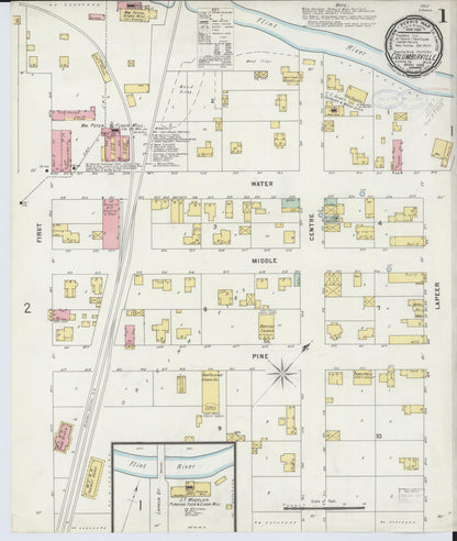 Sanborn Fire Insurance Map from Columbiaville, Lapeer County, Michigan (1898), Sheet #0001 - Historic Sanborn Fire Insurance Map Print, vintage old map wall art, antique decor, genealogy gift, Michigan Michigan map