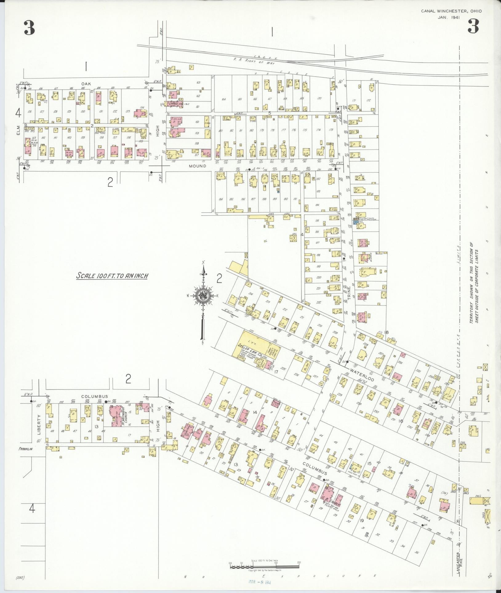 Sanborn Fire Insurance Map from Canal Winchester, Franklin County, Ohio (1941), Sheet #0003 - Historic Sanborn Fire Insurance Map Print, vintage old map wall art, antique decor, genealogy gift, Ohio Ohio map