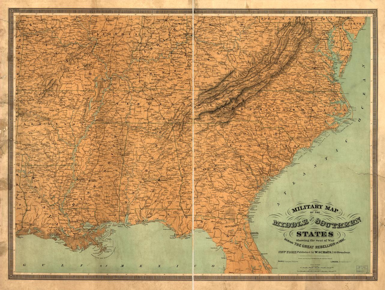 Military map of the middle and southern states showing the seat of war during the great rebellion in 1861 Civil War Map (1860) - Historic Battlefield Map Reprint