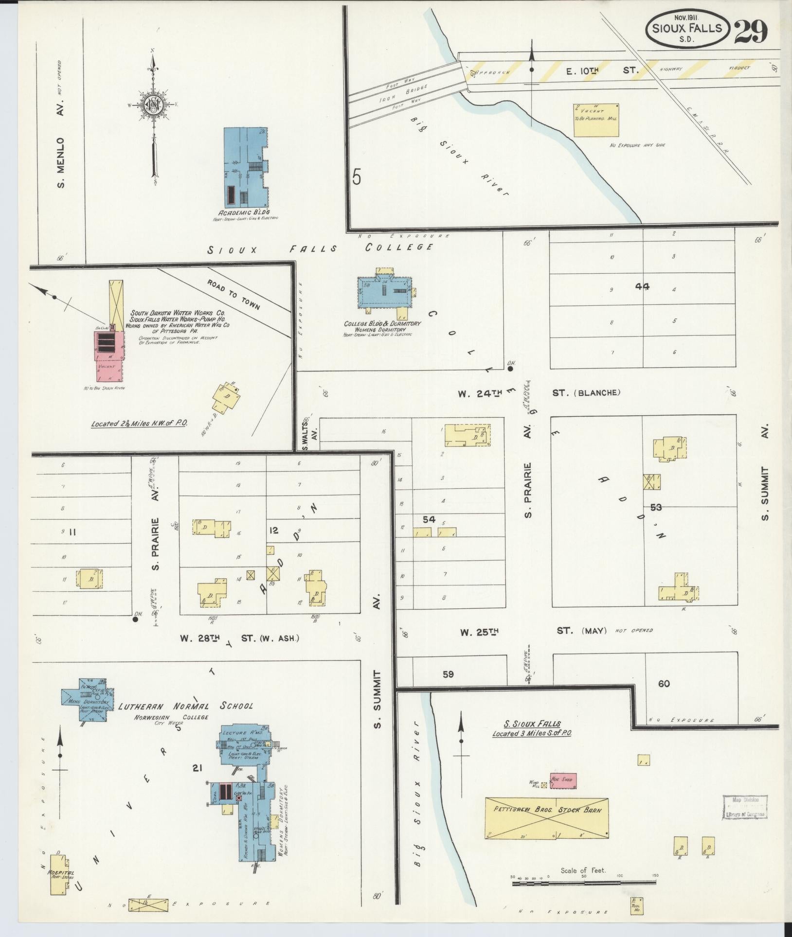 Sanborn Fire Insurance Map from Sioux Falls, Minnehaha County, South Dakota (1911), Sheet #0029 - Complete Map Set gallery image, historic Sanborn map, vintage wall art, South Dakota South Dakota