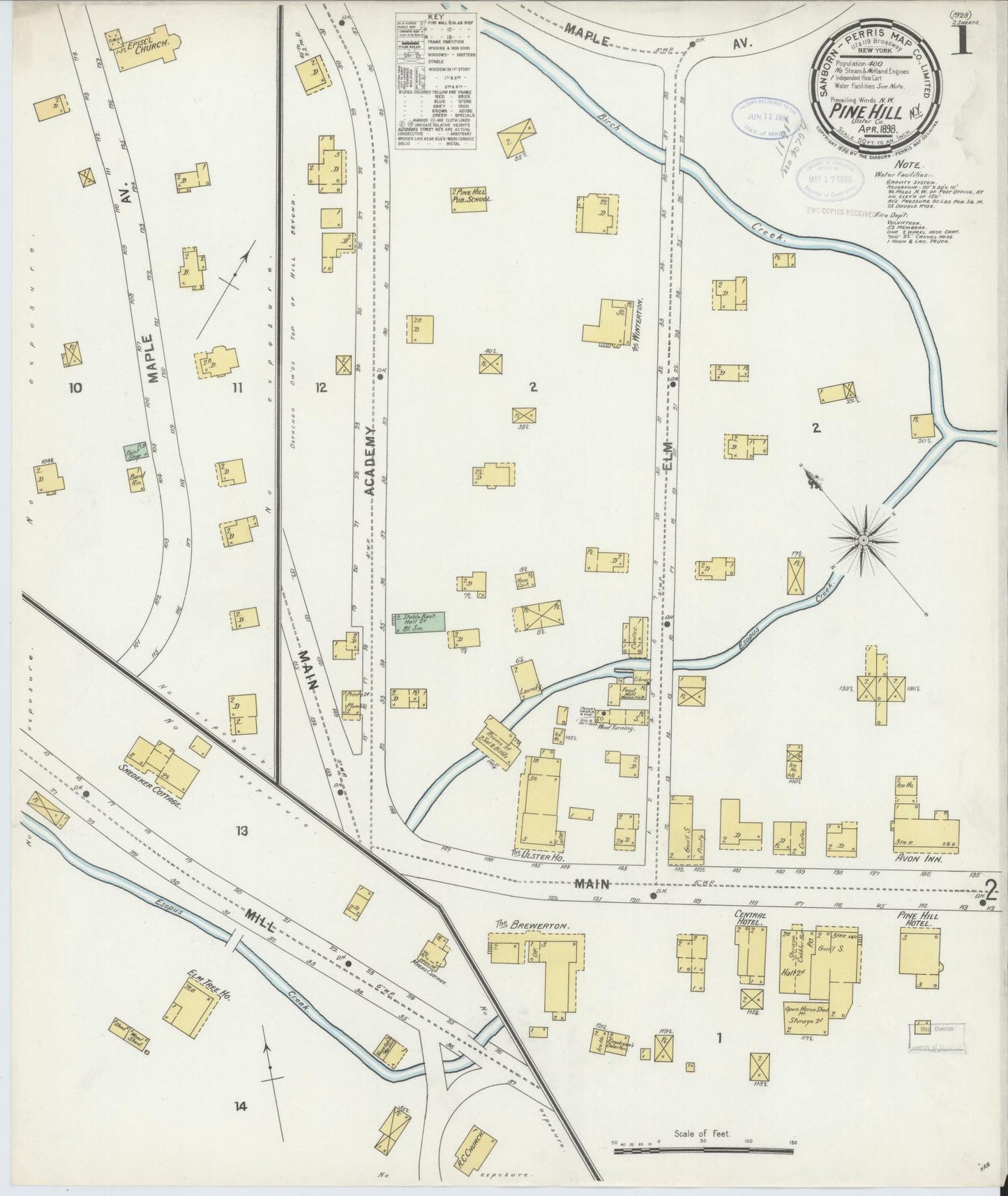 Sanborn Fire Insurance Map from Pine Hill, Ulster County, New York. (1898), Sheet 1 – Historic Sanborn Fire Insurance Map Print