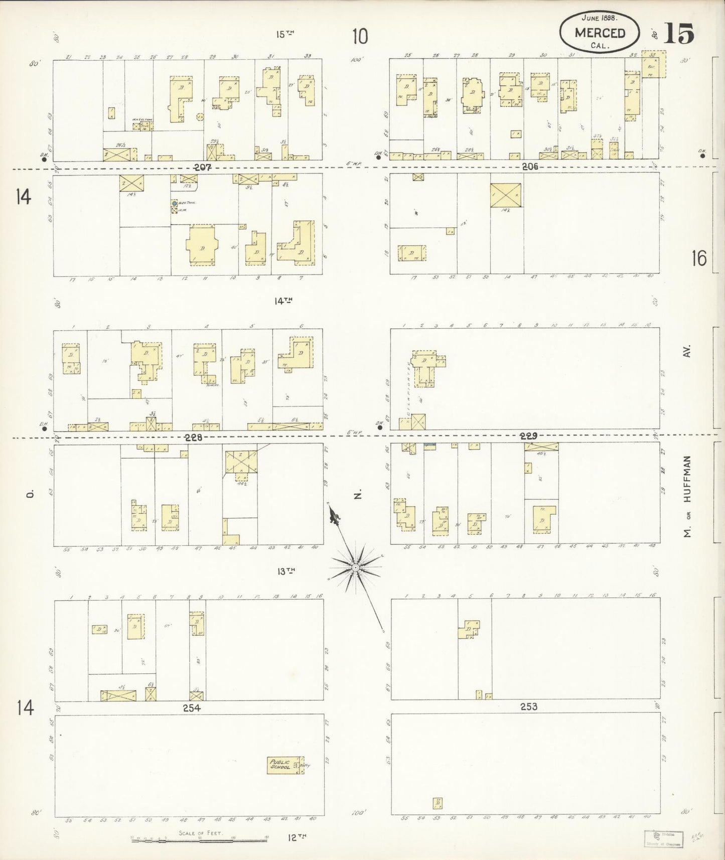Sanborn Fire Insurance Map from Merced, Merced County, California (1898), Sheet #0015 - Historic Sanborn Fire Insurance Map Print, vintage old map wall art, antique decor, genealogy gift, California California map