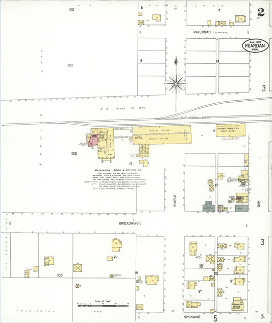 Sanborn Fire Insurance Map from Reardan, Lincoln County, Washington (1909), Sheet #0002 - Historic Sanborn Fire Insurance Map Print, vintage old map wall art, antique decor, genealogy gift, Washington Washington map