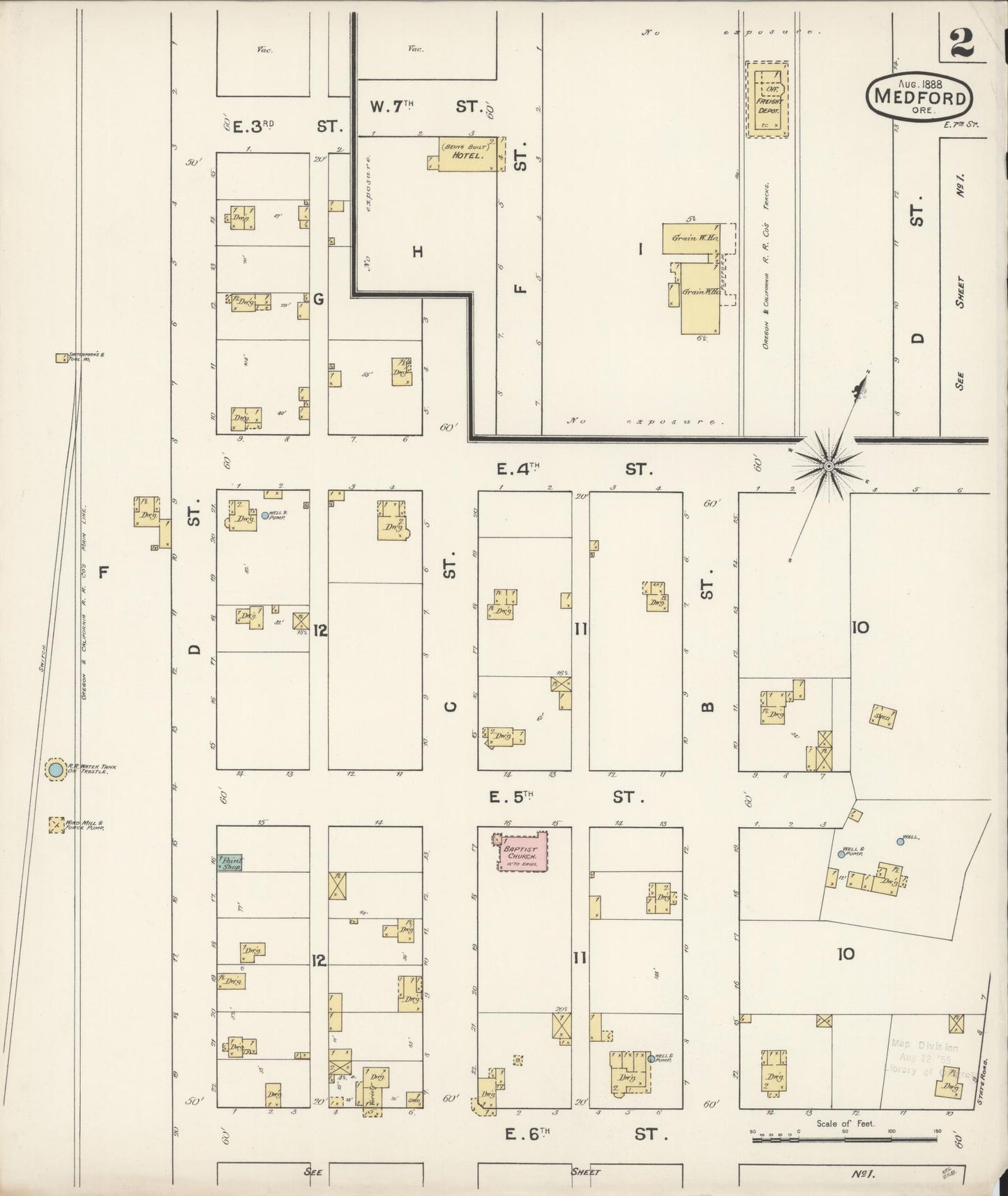 Sanborn Fire Insurance Map from Medford, Jackson County, Oregon (1888), Sheet #0002 - Complete Map Set gallery image, historic Sanborn map, vintage wall art, Oregon Oregon