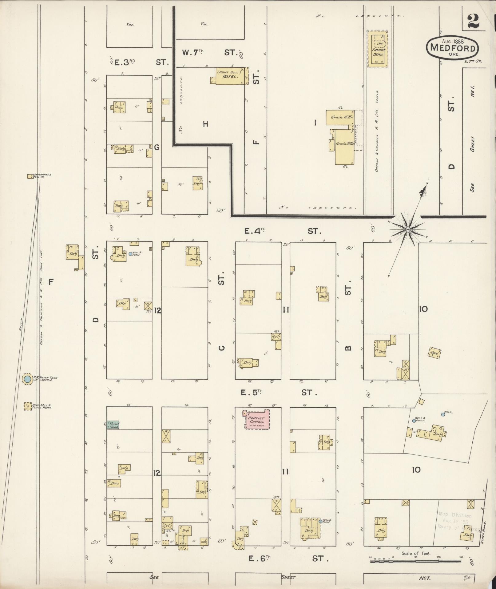 Sanborn Fire Insurance Map from Medford, Jackson County, Oregon (1888), Sheet #0002 - Complete Map Set gallery image, historic Sanborn map, vintage wall art, Oregon Oregon