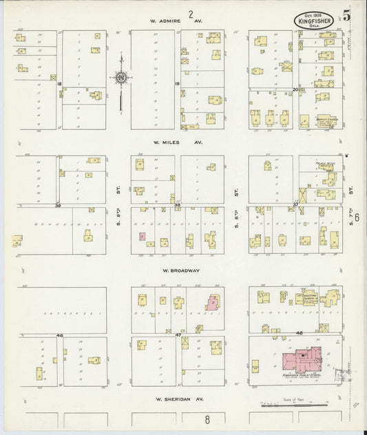 Sanborn Fire Insurance Map from Kingfisher, Kingfisher County, Oklahoma (1909), Sheet #0005 - Historic Sanborn Fire Insurance Map Print, vintage old map wall art, antique decor, genealogy gift, Oklahoma Oklahoma map