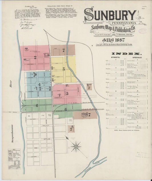 Sanborn Fire Insurance Map from Sunbury, Northumberland County, Pennsylvania (1887), Sheet #0001 - Historic Sanborn Fire Insurance Map Print, vintage old map wall art, antique decor, genealogy gift, Pennsylvania Pennsylvania map