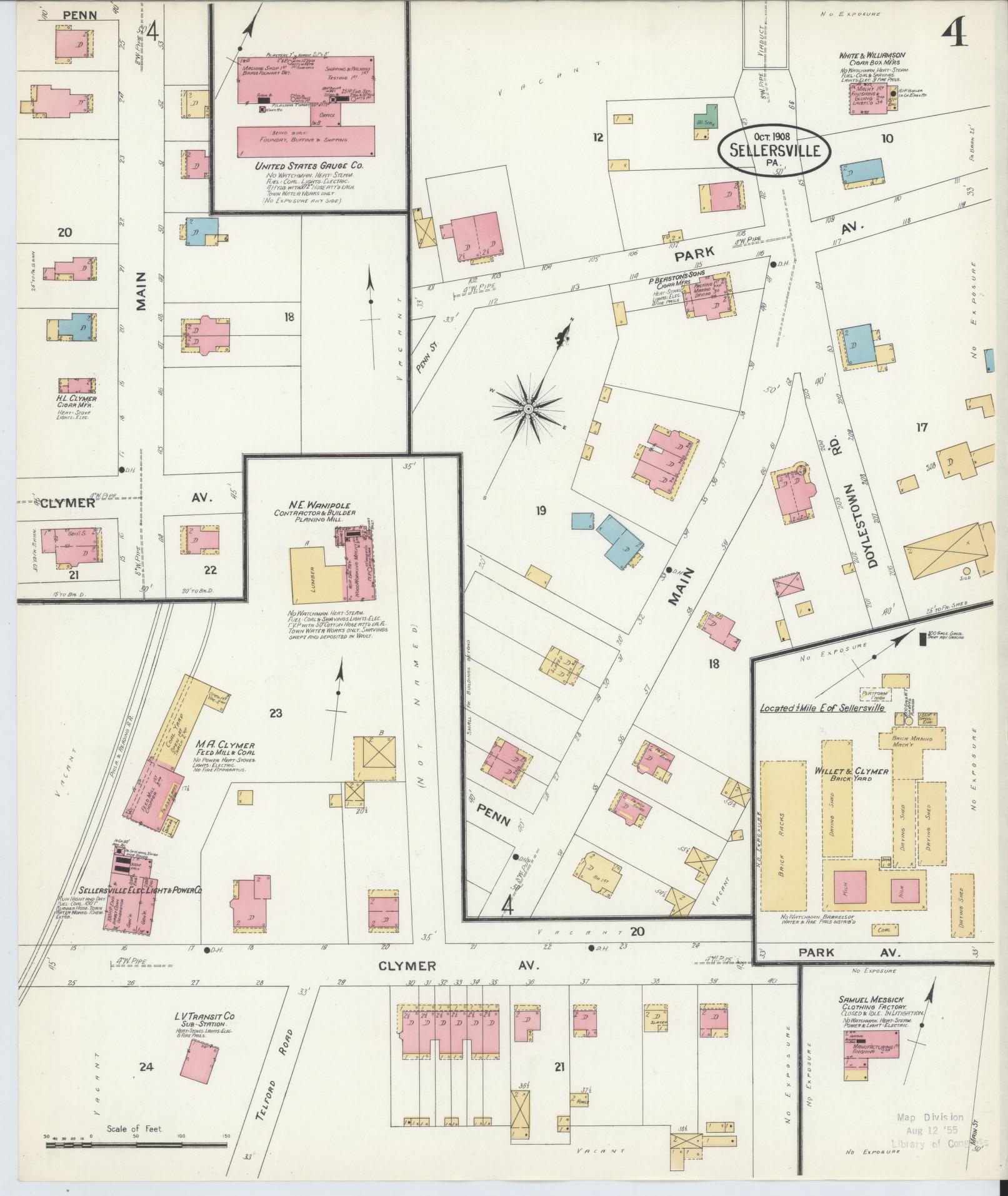 Sanborn Fire Insurance Map from Sellersville, Bucks County, Pennsylvania (1908), Sheet #0004 - Complete Map Set gallery image, historic Sanborn map, vintage wall art, Pennsylvania Pennsylvania