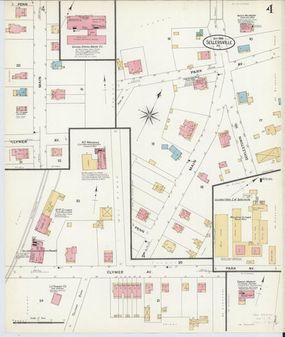 Sanborn Fire Insurance Map from Sellersville, Bucks County, Pennsylvania (1908), Sheet #0004 - Complete Map Set gallery image, historic Sanborn map, vintage wall art, Pennsylvania Pennsylvania