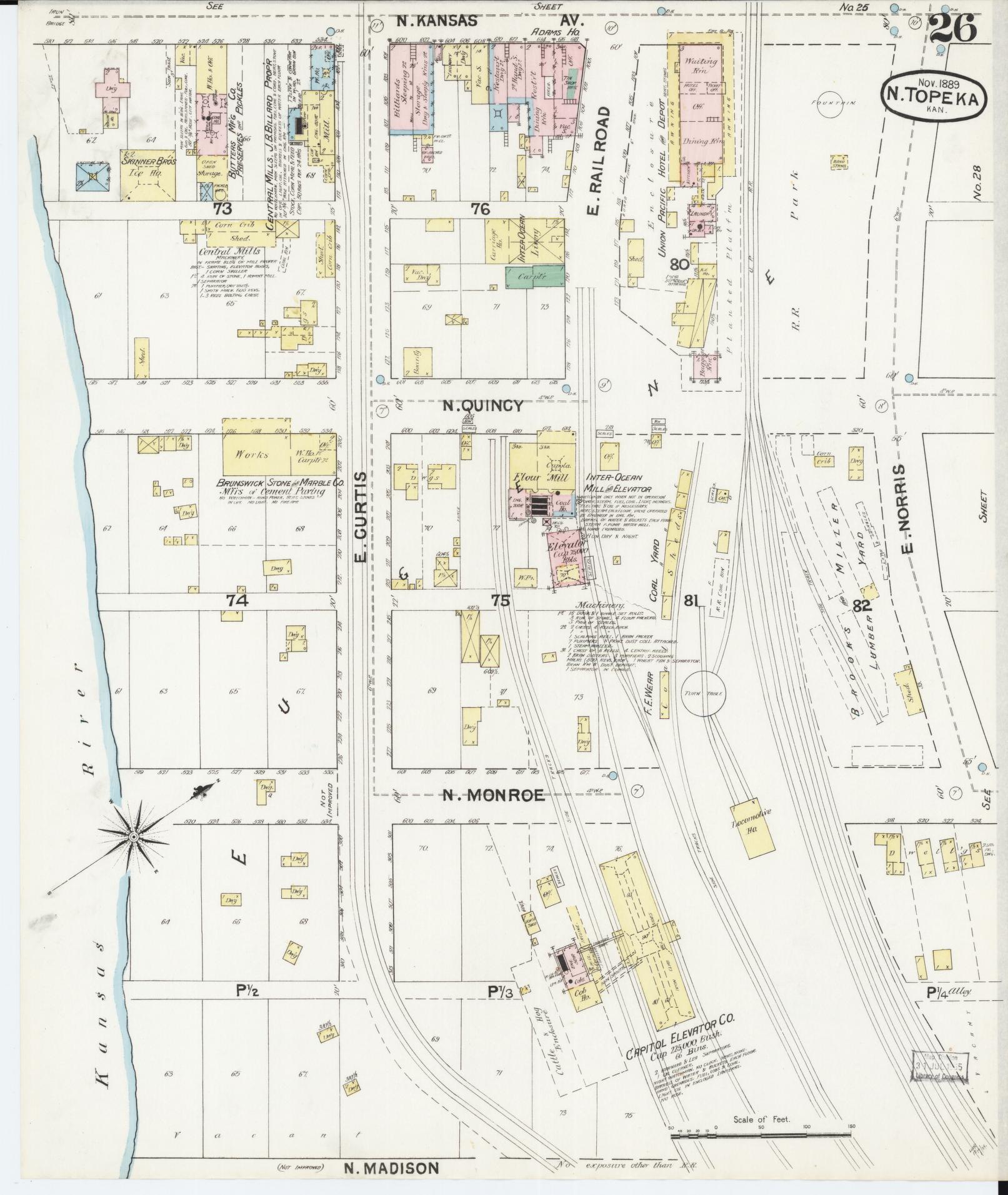 Sanborn Fire Insurance Map from Topeka, Shawnee County, Kansas (1889), Sheet #0027 - Historic Sanborn Fire Insurance Map Print, vintage old map wall art, antique decor, genealogy gift, Kansas Kansas map