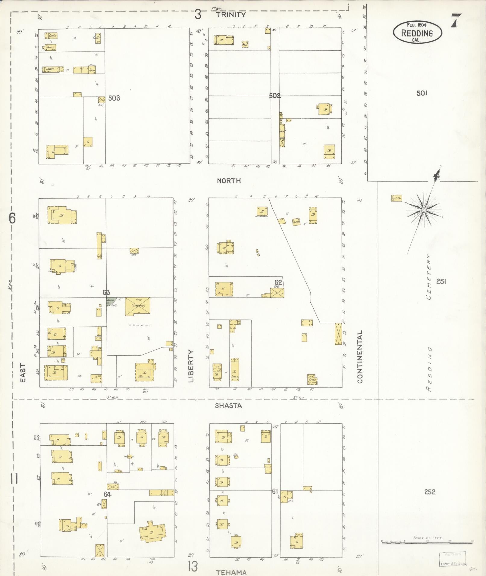 Sanborn Fire Insurance Map from Redding, Shasta County, California (1904), Sheet #0007 - Complete Map Set gallery image, historic Sanborn map, vintage wall art, California California