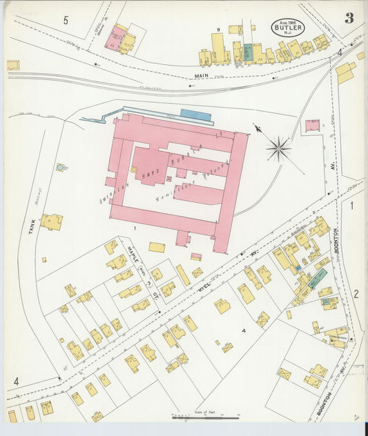 Sanborn Fire Insurance Map from Butler, Morris County, New Jersey (1905), Sheet #0003 - Historic Sanborn Fire Insurance Map Print, vintage old map wall art, antique decor, genealogy gift, New Jersey New Jersey map