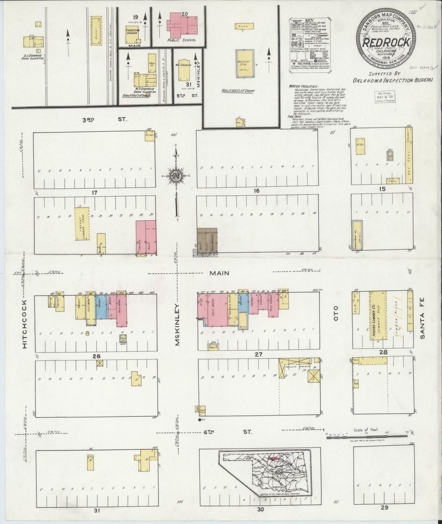 Sanborn Fire Insurance Map from Red Rock, Noble County, Oklahoma (1919), Sheet #0001 - Historic Sanborn Fire Insurance Map Print, vintage old map wall art, antique decor, genealogy gift, Oklahoma Oklahoma map