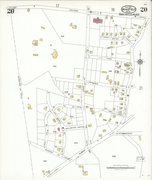 Sanborn Fire Insurance Map from Wakefield, Middlesex County, Massachusetts (1923), Sheet #0020 - Historic Sanborn Fire Insurance Map Print, vintage old map wall art, antique decor, genealogy gift, Massachusetts Massachusetts map