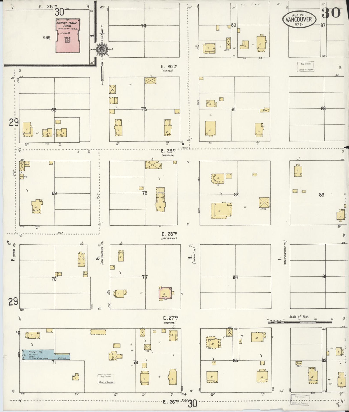 Sanborn Fire Insurance Map from Vancouver, Clark County, Washington (1911), Sheet #0030 - Historic Sanborn Fire Insurance Map Print, vintage old map wall art, antique decor, genealogy gift, Washington Washington map