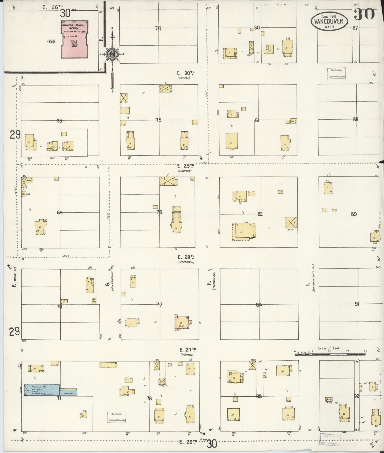 Sanborn Fire Insurance Map from Vancouver, Clark County, Washington (1911), Sheet #0030 - Historic Sanborn Fire Insurance Map Print, vintage old map wall art, antique decor, genealogy gift, Washington Washington map
