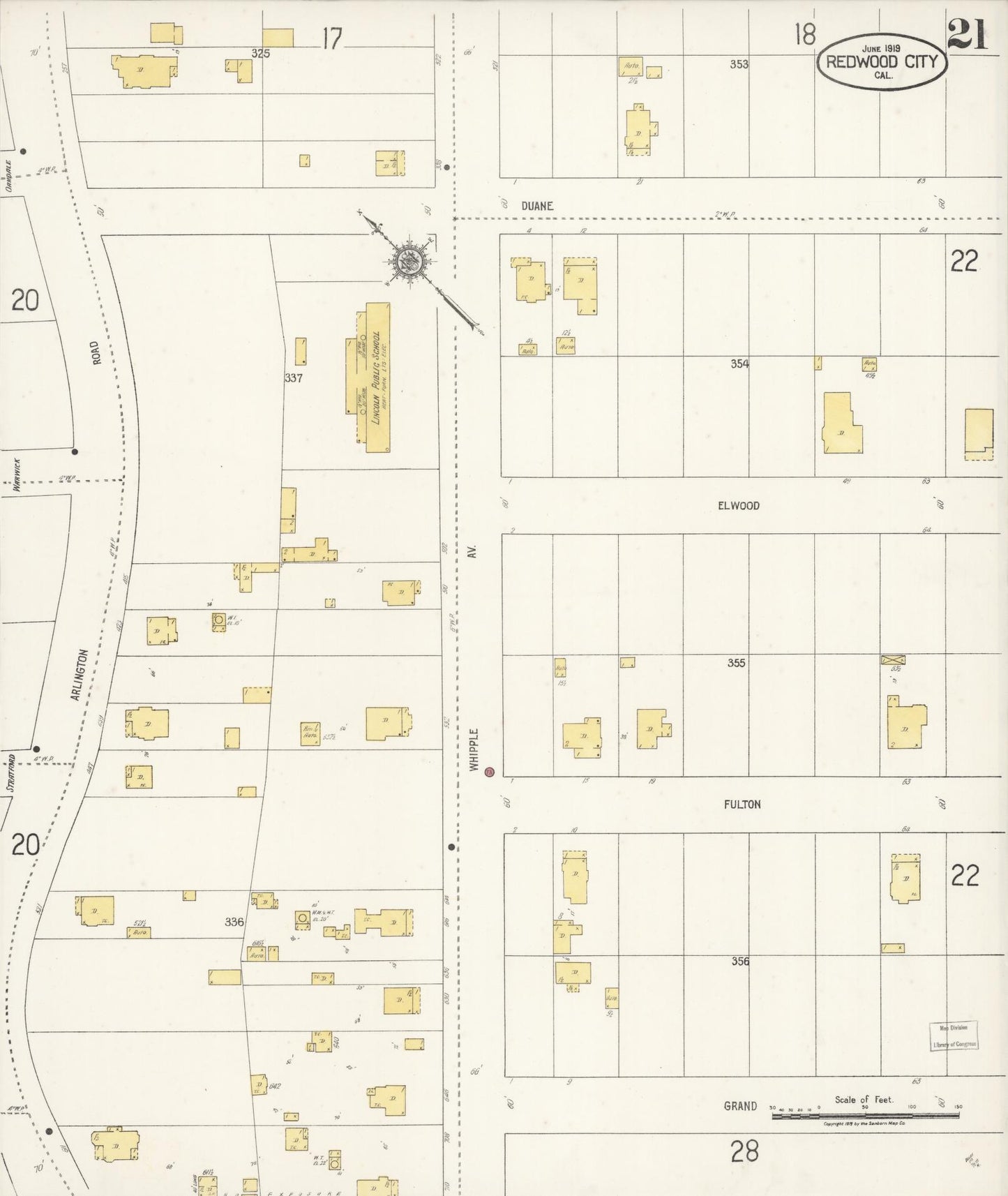 Sanborn Fire Insurance Map from Redwood City, San Mateo County, California (1919), Sheet #0021 - Complete Map Set gallery image, historic Sanborn map, vintage wall art, California California