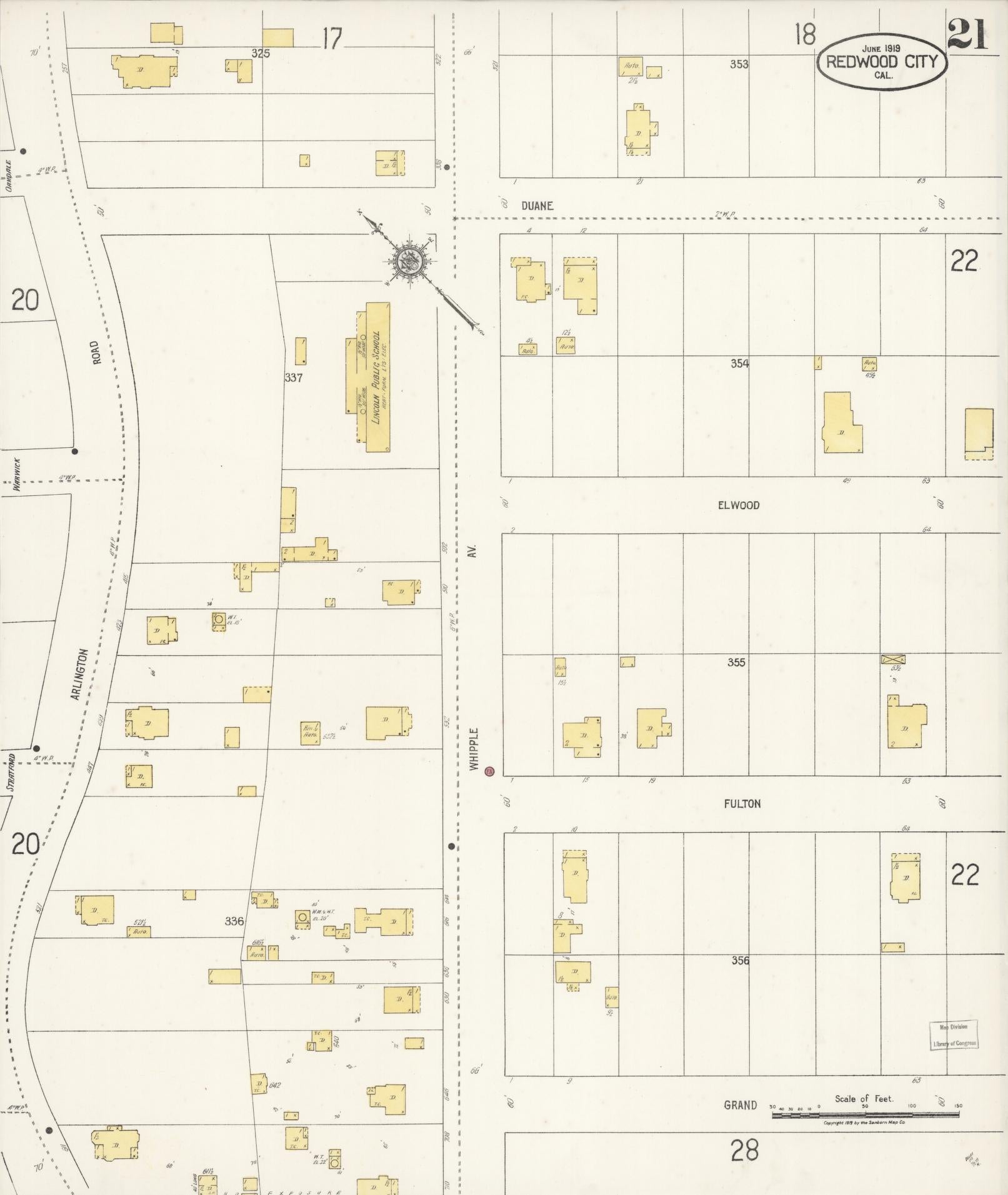 Sanborn Fire Insurance Map from Redwood City, San Mateo County, California (1919), Sheet #0021 - Complete Map Set gallery image, historic Sanborn map, vintage wall art, California California