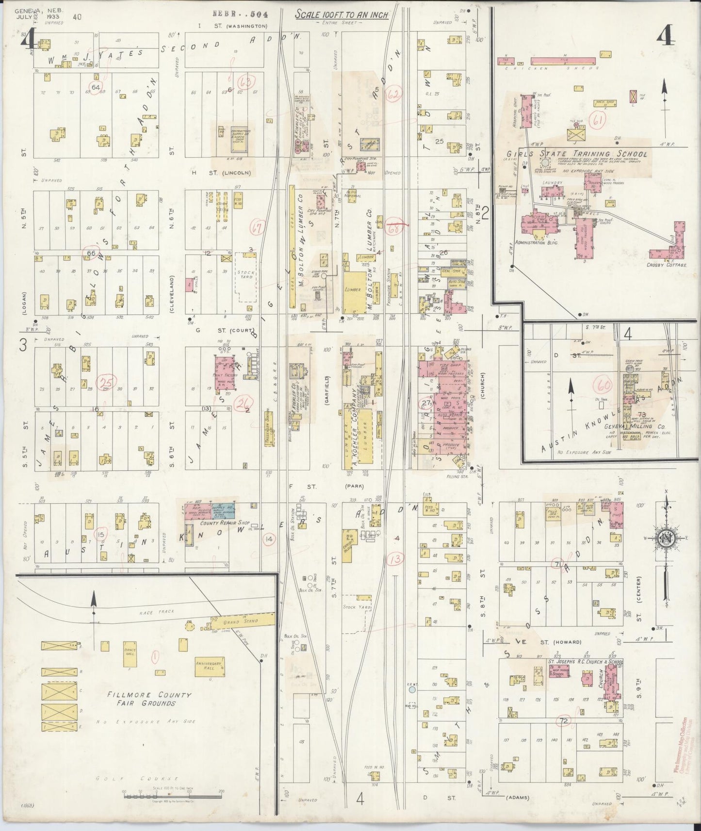 Sanborn Fire Insurance Map from Geneva, Fillmore County, Nebraska (1933), Sheet #0004 - Complete Map Set gallery image, historic Sanborn map, vintage wall art, Nebraska Nebraska