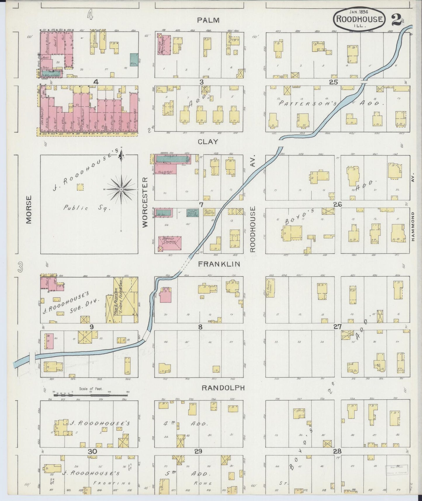Sanborn Fire Insurance Map from Roodhouse, Greene County, Illinois (1894), Sheet #0002 - Complete Map Set gallery image, historic Sanborn map, vintage wall art, Illinois Illinois