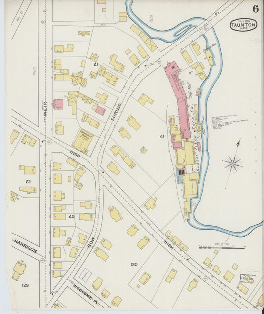 Sanborn Fire Insurance Map from Taunton, Bristol County, Massachusetts (1893), Sheet #0006 - Historic Sanborn Fire Insurance Map Print, vintage old map wall art, antique decor, genealogy gift, Massachusetts Massachusetts map