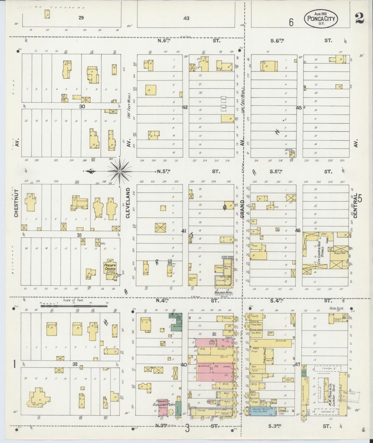 Sanborn Fire Insurance Map from Ponca City, Kay County, Oklahoma (1901), Sheet #0002 - Complete Map Set gallery image, historic Sanborn map, vintage wall art, Oklahoma Oklahoma