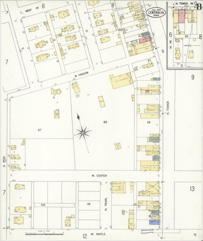 Sanborn Fire Insurance Map from Centralia, Lewis County, Washington (1909), Sheet #0008 - Complete Map Set gallery image, historic Sanborn map, vintage wall art, Washington Washington