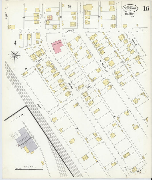 Sanborn Fire Insurance Map from Scottdale, Westmoreland County, Pennsylvania (1908), Sheet #0016 - Historic Sanborn Fire Insurance Map Print, vintage old map wall art, antique decor, genealogy gift, Pennsylvania Pennsylvania map