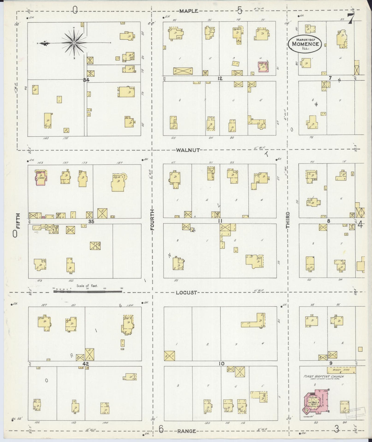 Sanborn Fire Insurance Map from Momence, Kankakee County, Illinois (1907), Sheet #0007 - Complete Map Set gallery image, historic Sanborn map, vintage wall art, Illinois Illinois