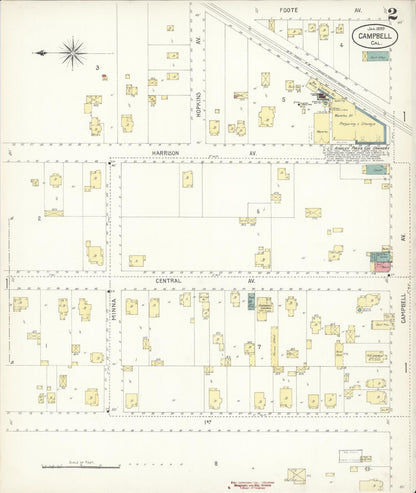 Sanborn Fire Insurance Map from Campbell, Santa Clara County, California (1899), Sheet #0002 - Complete Map Set gallery image, historic Sanborn map, vintage wall art, California California