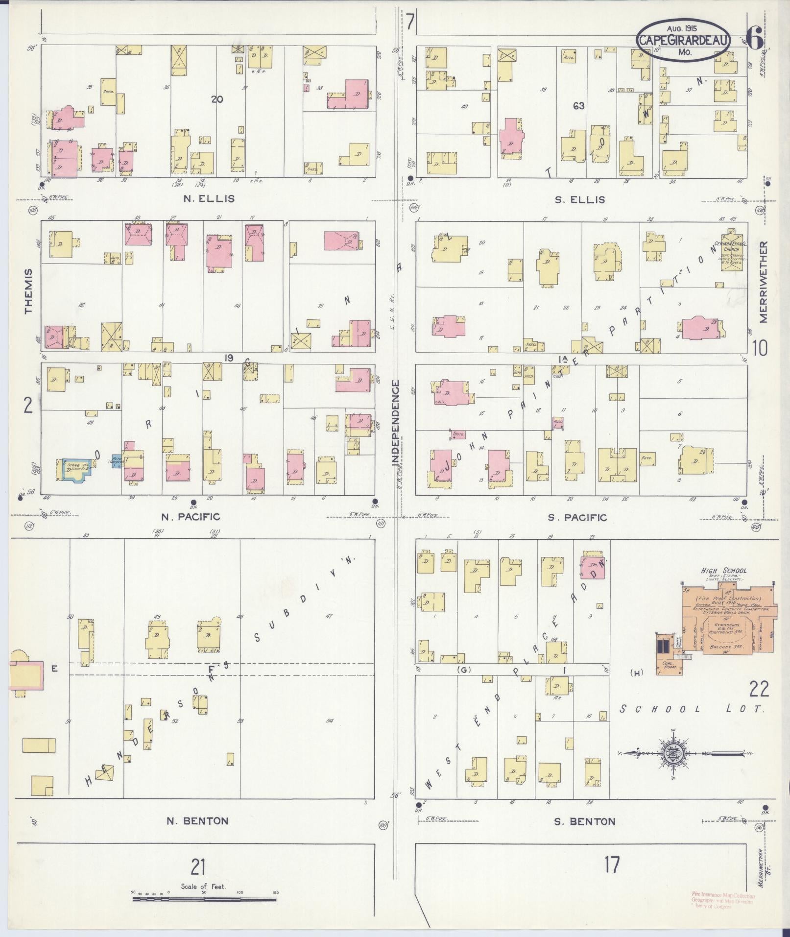Sanborn Fire Insurance Map from Cape Girardeau, Cape Girardeau County, Missouri (1915), Sheet #0006 - Historic Sanborn Fire Insurance Map Print, vintage old map wall art, antique decor, genealogy gift, Missouri Missouri map
