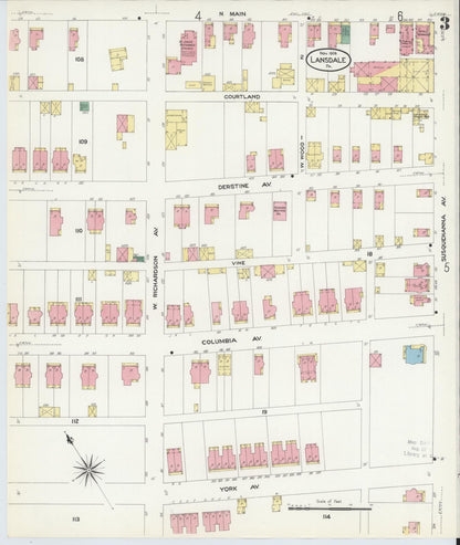 Sanborn Fire Insurance Map from Lansdale, Montgomery County, Pennsylvania (1912), Sheet #0003 - Historic Sanborn Fire Insurance Map Print, vintage old map wall art, antique decor, genealogy gift, Pennsylvania Pennsylvania map