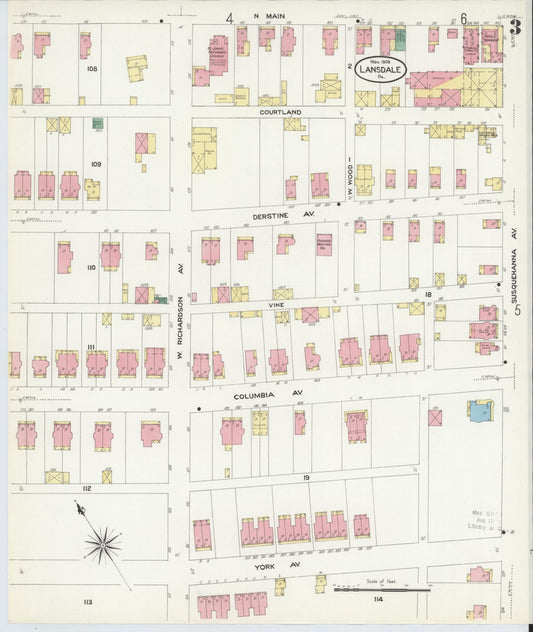 Sanborn Fire Insurance Map from Lansdale, Montgomery County, Pennsylvania (1912), Sheet #0003 - Historic Sanborn Fire Insurance Map Print, vintage old map wall art, antique decor, genealogy gift, Pennsylvania Pennsylvania map