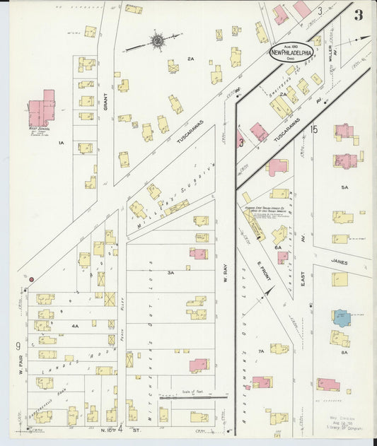 Sanborn Fire Insurance Map from New Philadelphia, Tuscarawas County, Ohio (1910), Sheet #0003 - Historic Sanborn Fire Insurance Map Print, vintage old map wall art, antique decor, genealogy gift, Ohio Ohio map