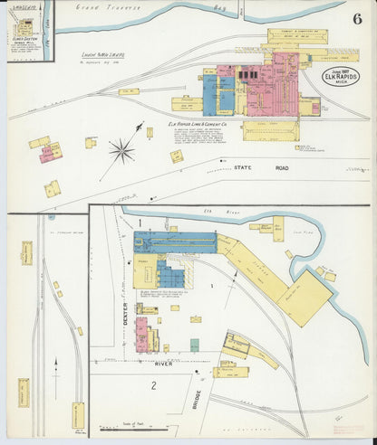 Sanborn Fire Insurance Map from Elk Rapids, Antrim County, Michigan (1907), Sheet #0006 - Complete Map Set gallery image, historic Sanborn map, vintage wall art, Michigan Michigan