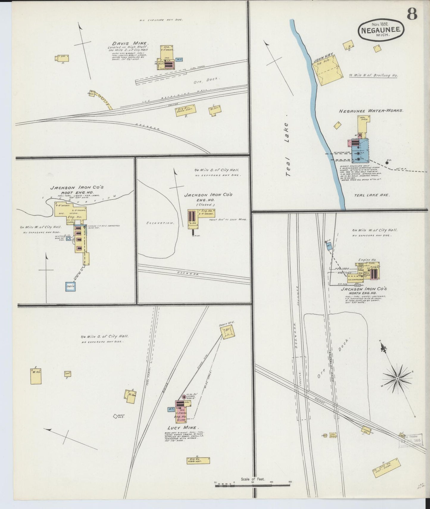 Sanborn Fire Insurance Map from Negaunee, Marquette County, Michigan (1892), Sheet #0008 - Complete Map Set gallery image, historic Sanborn map, vintage wall art, Michigan Michigan