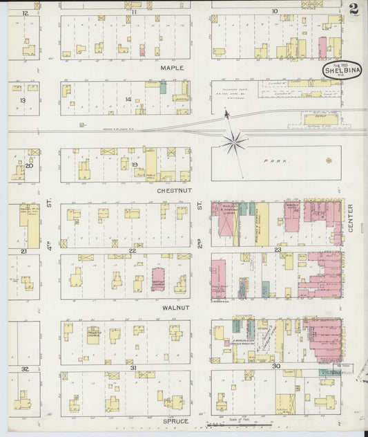 Sanborn Fire Insurance Map from Shelbina, Shelby County, Missouri (1893), Sheet #0002 - Historic Sanborn Fire Insurance Map Print, vintage old map wall art, antique decor, genealogy gift, Missouri Missouri map