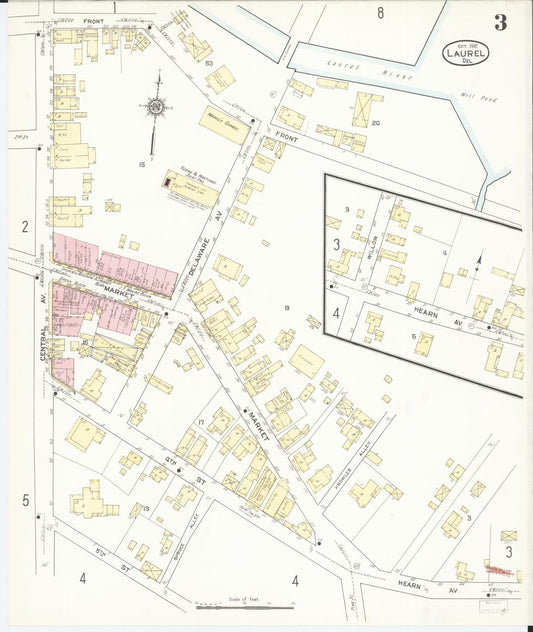 Sanborn Fire Insurance Map from Laurel, Sussex County, Delaware (1912), Sheet #0003 - Historic Sanborn Fire Insurance Map Print, vintage old map wall art, antique decor, genealogy gift, Delaware Delaware map